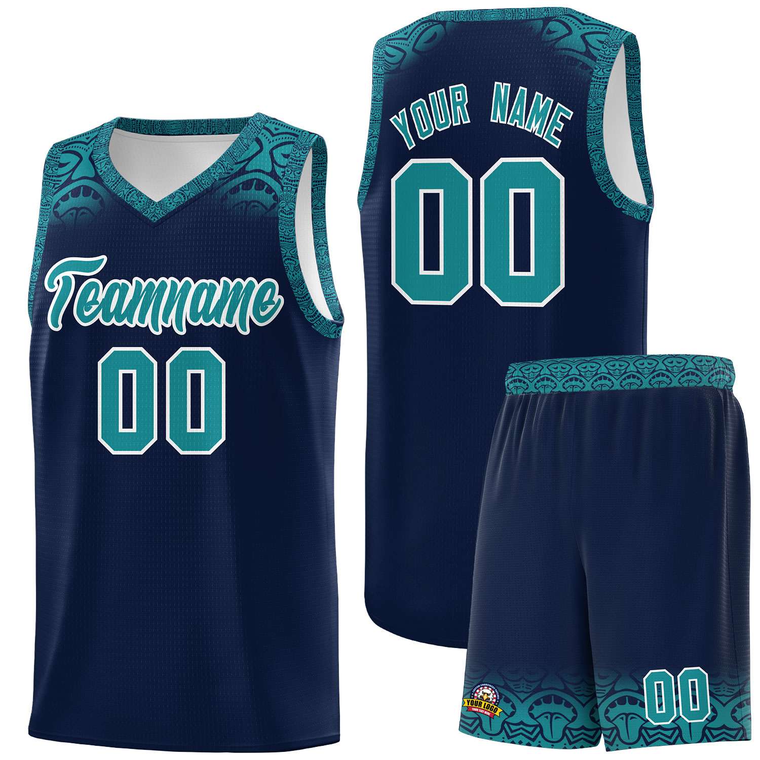 Custom Navy Aqua Personalized Indians Print Kits Sports Uniform Basketball Jersey|KXKSHOP