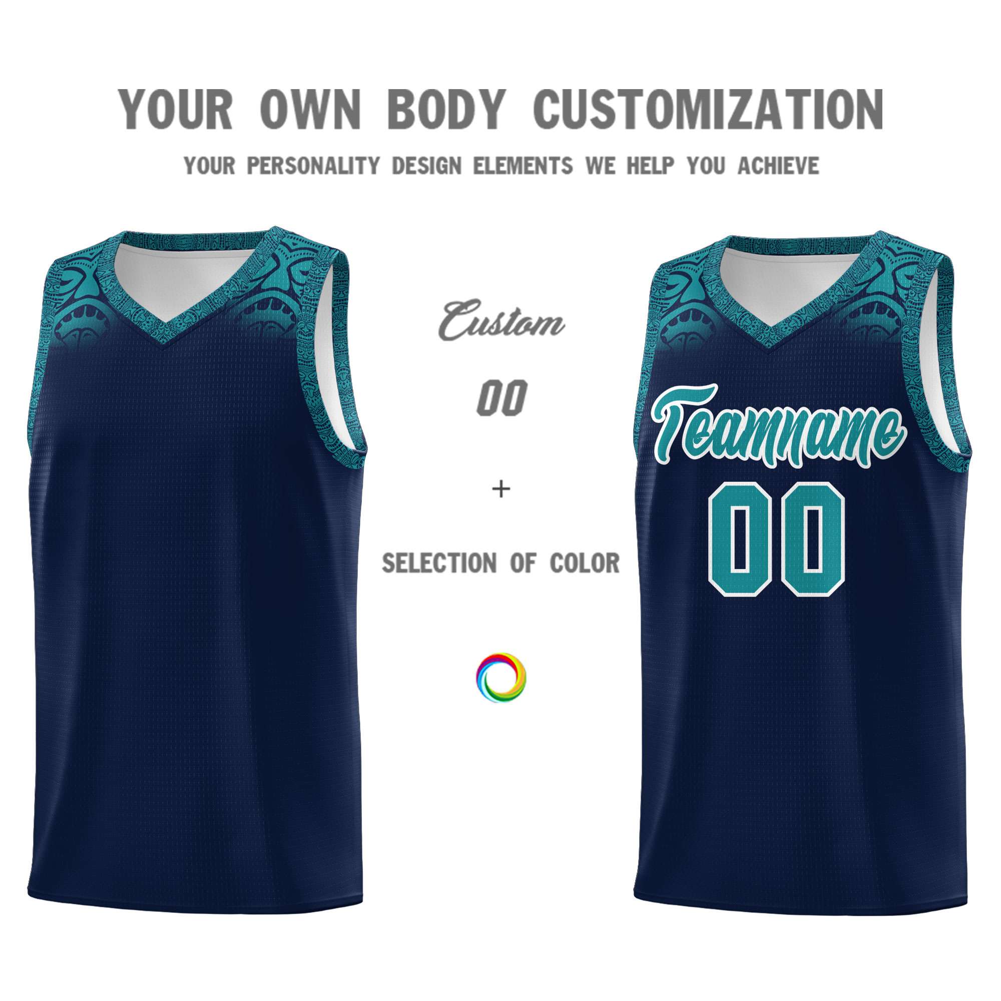 Custom Navy Aqua Personalized Indians Print Kits Sports Uniform Basketball Jersey|KXKSHOP