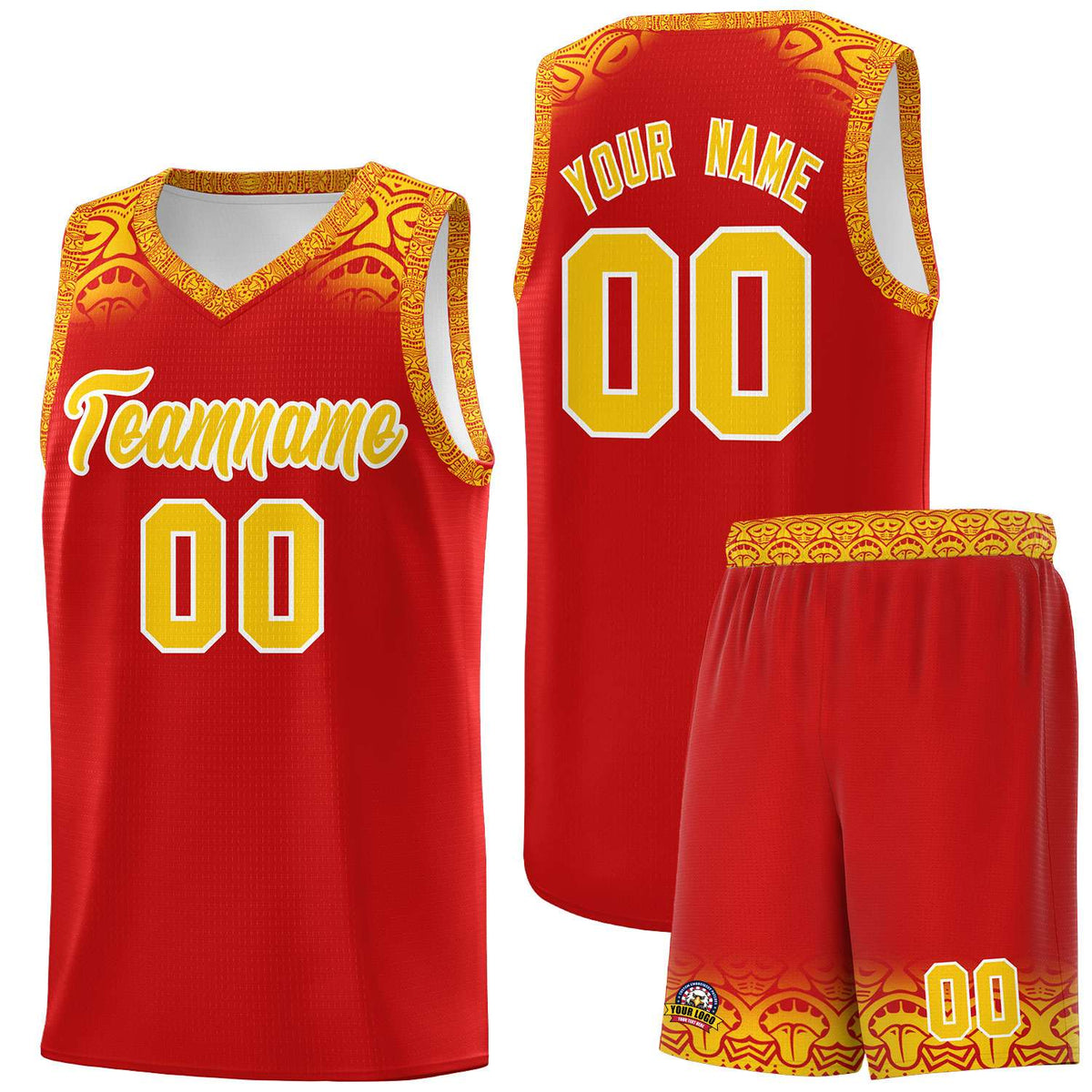 Custom Red Gold Personalized Indians Print Kits Sports Uniform Basketball Jersey|KXKSHOP