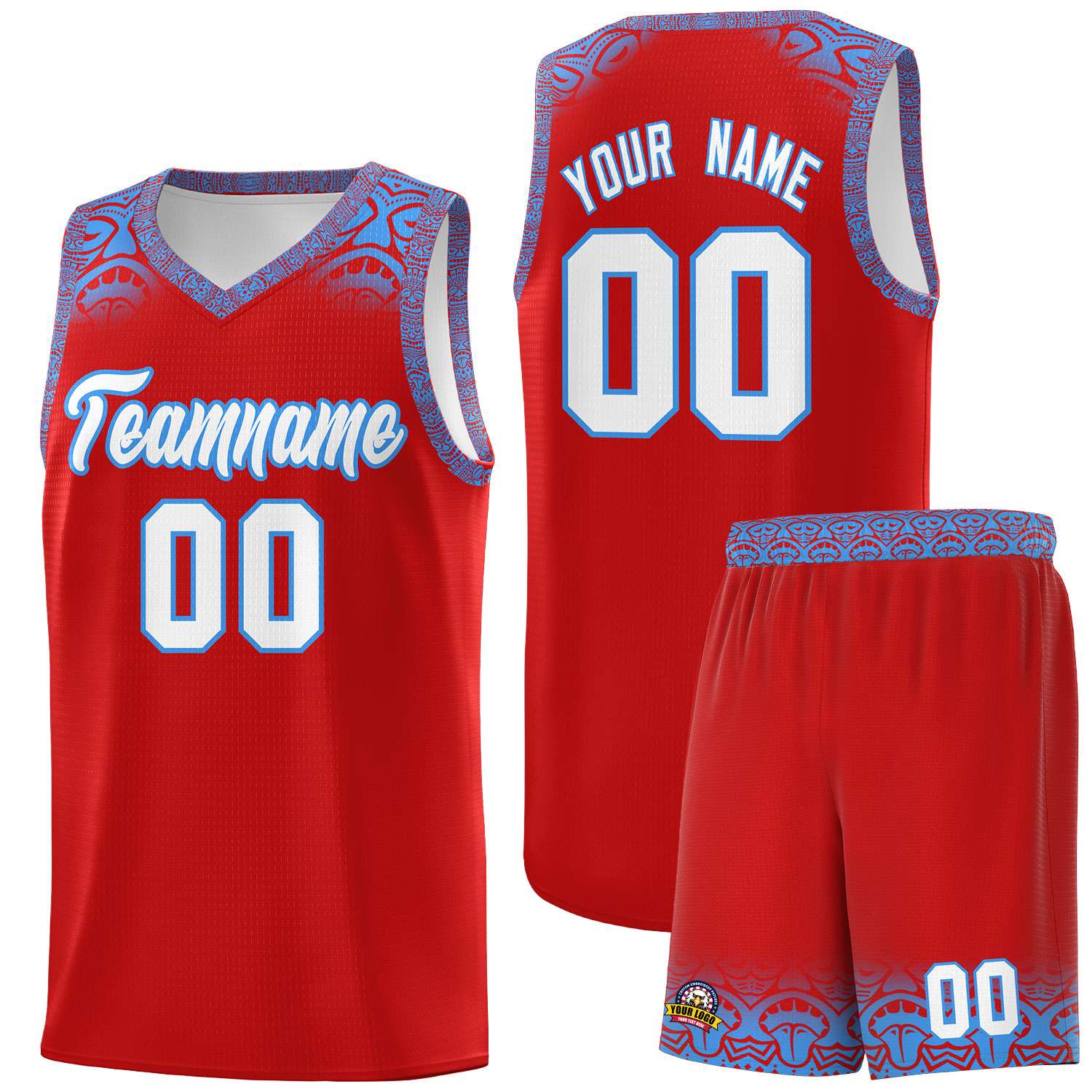 Custom Red Powder Blue Personalized Indians Print Kits Sports Uniform Basketball Jersey|KXKSHOP