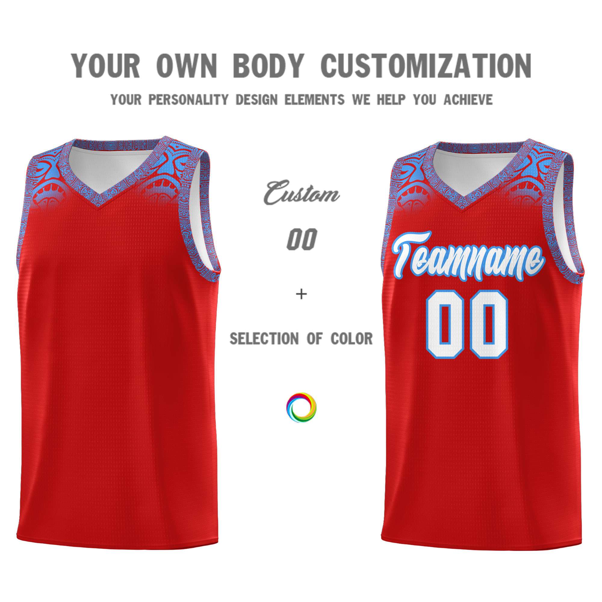 Custom Red Powder Blue Personalized Indians Print Kits Sports Uniform Basketball Jersey|KXKSHOP