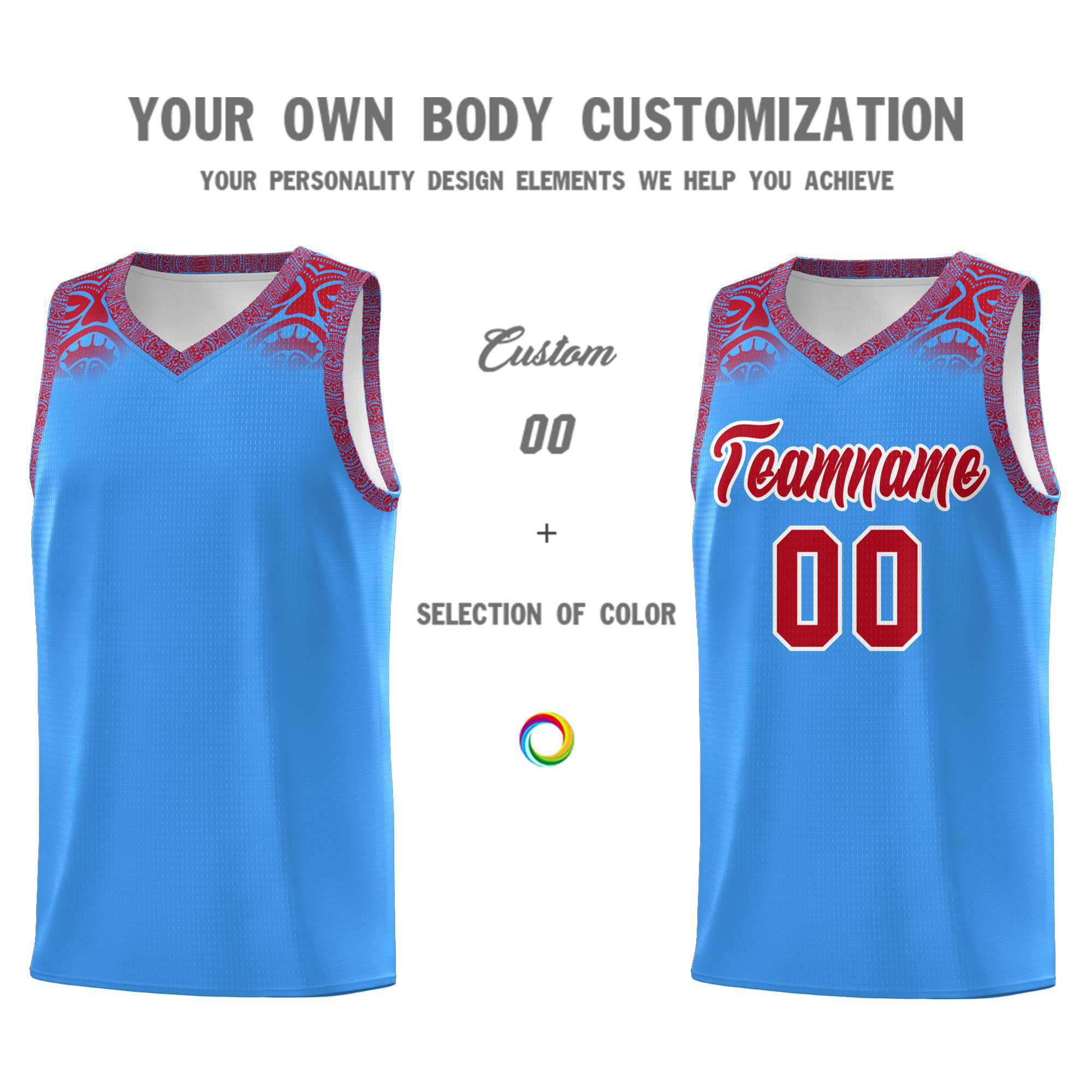 Custom Powder Blue Red Personalized Indians Print Kits Sports Uniform Basketball Jersey|KXKSHOP