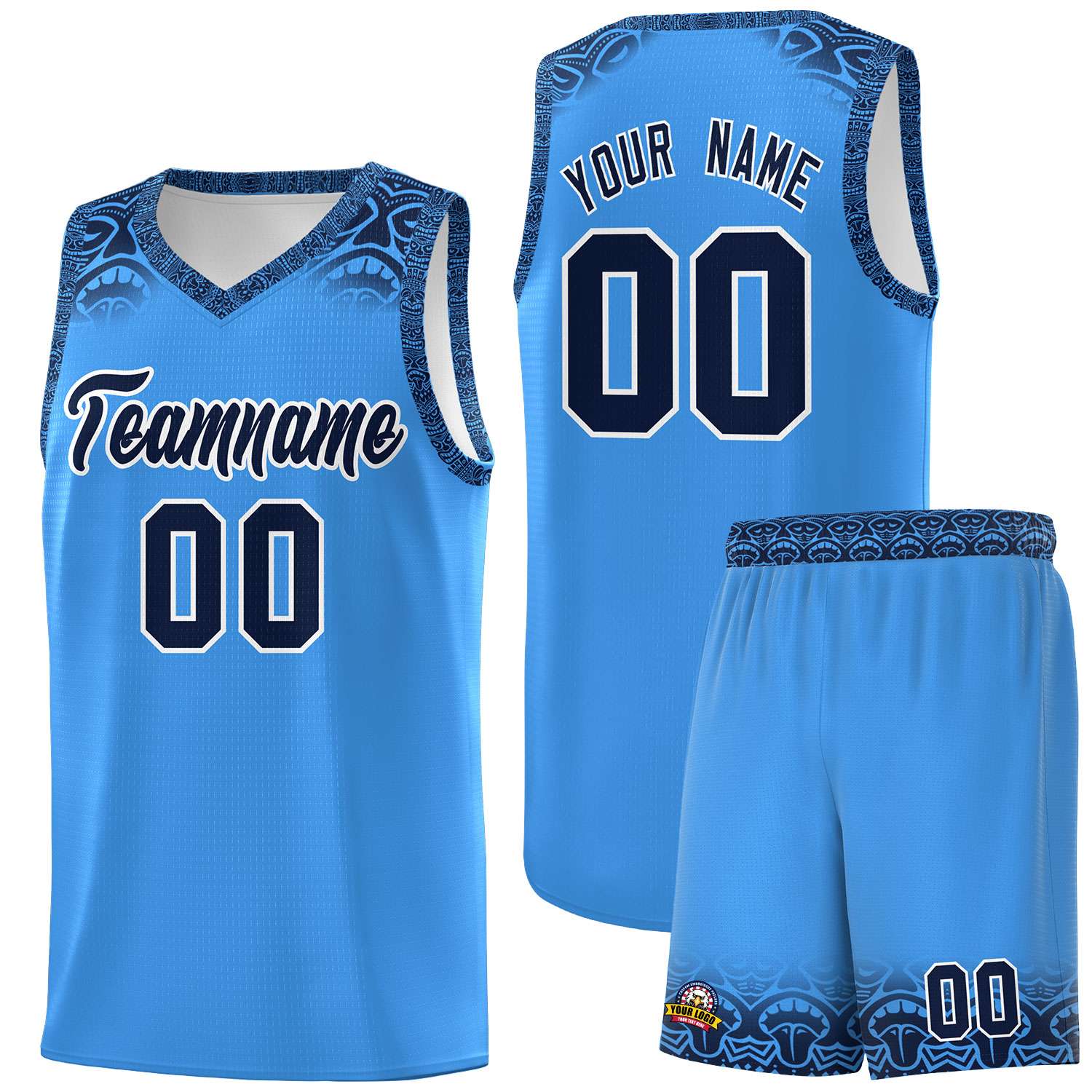 Custom Powder Blue Black Personalized Indians Print Kits Sports Uniform Basketball Jersey|KXKSHOP