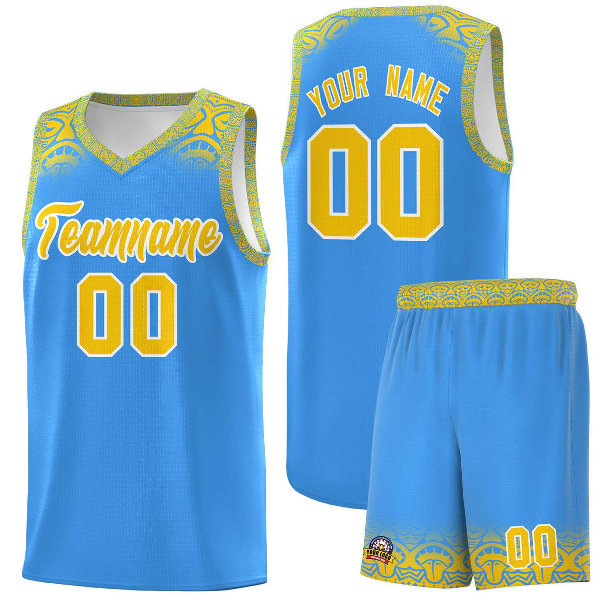 Custom Powder Blue Gold Personalized Indians Print Kits Sports Uniform Basketball Jersey|KXKSHOP