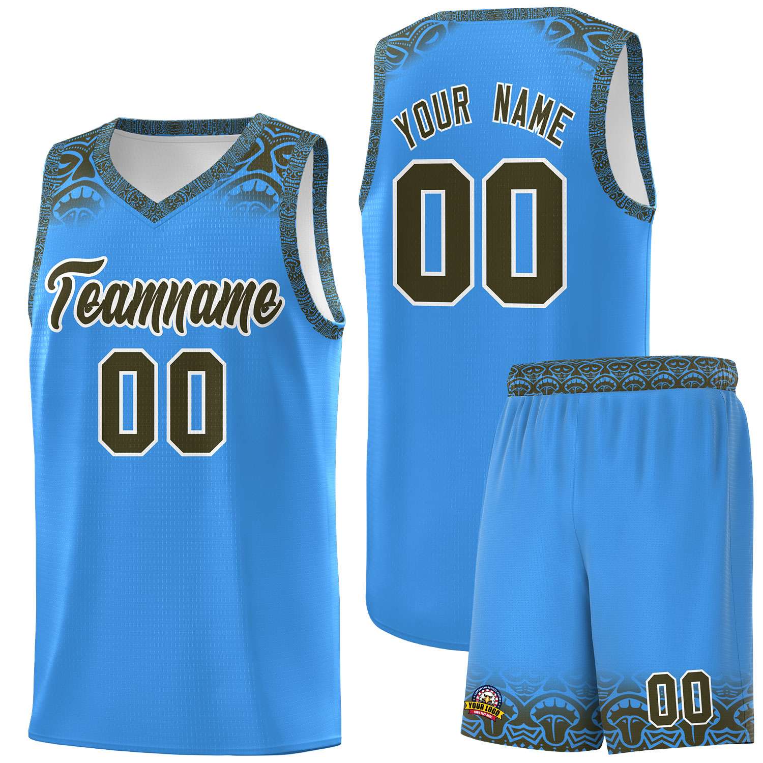 Custom Powder Blue Olive Personalized Indians Print Kits Sports Uniform Basketball Jersey|KXKSHOP