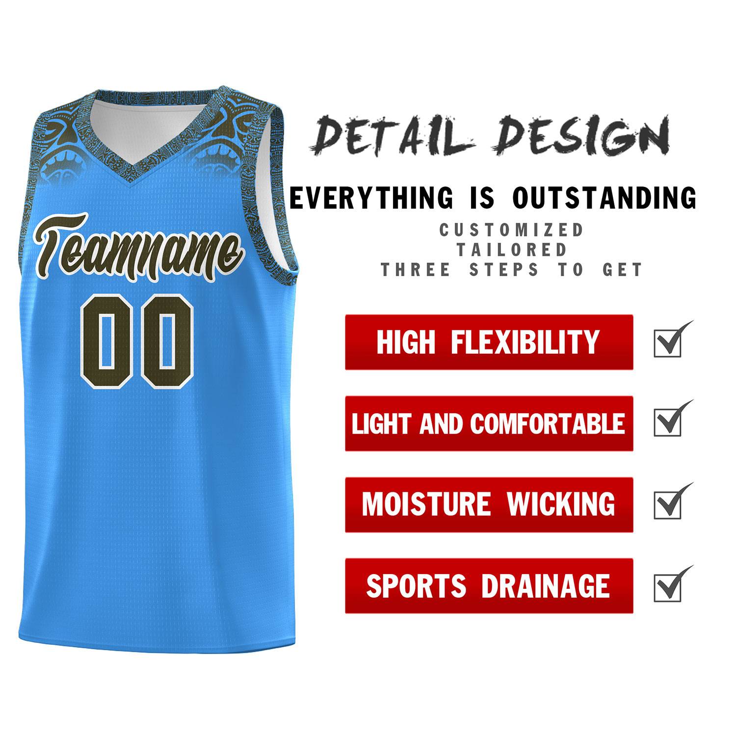 Custom Powder Blue Olive Personalized Indians Print Kits Sports Uniform Basketball Jersey|KXKSHOP