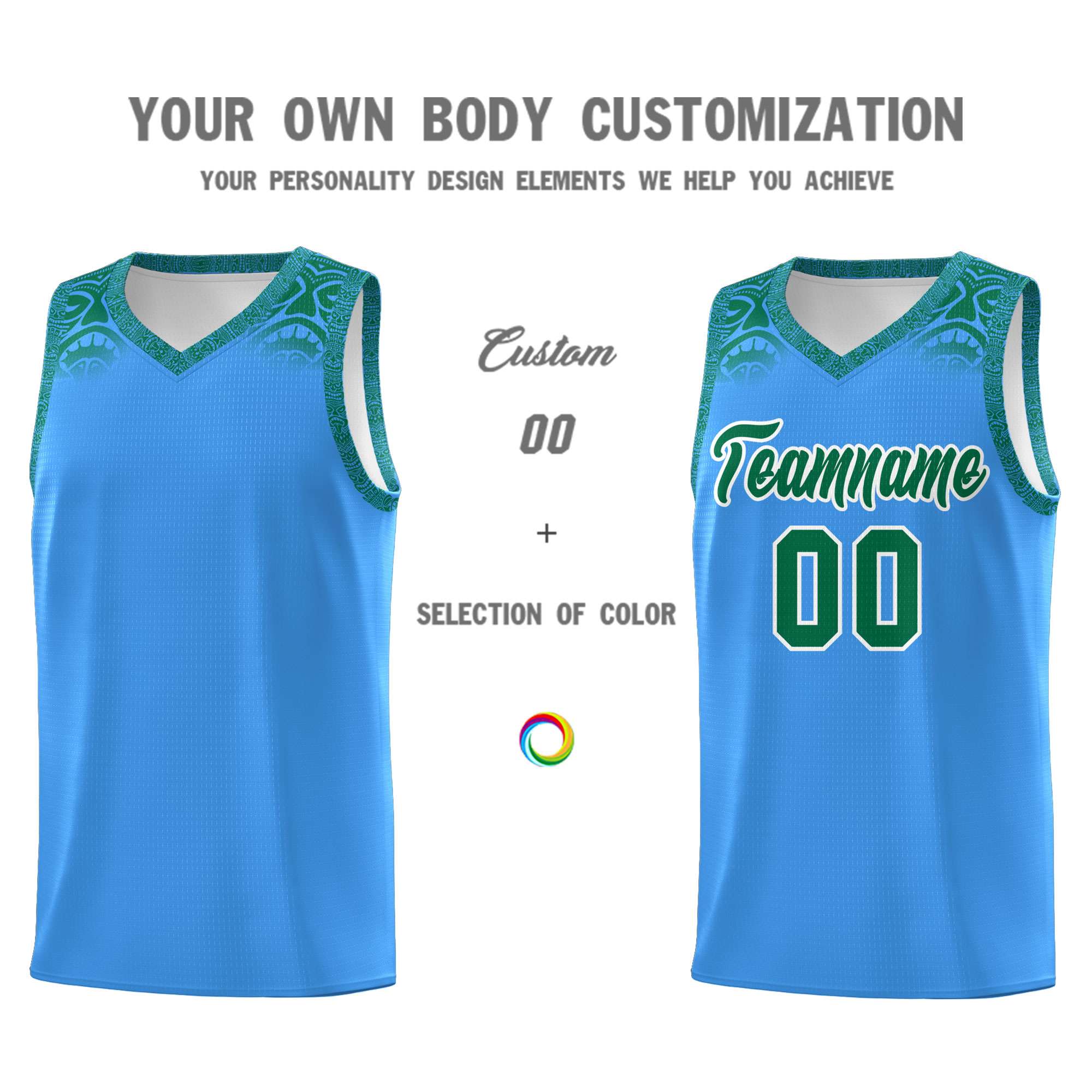 Custom Powder Blue Kelly Green Personalized Indians Print Kits Sports Uniform Basketball Jersey|KXKSHOP