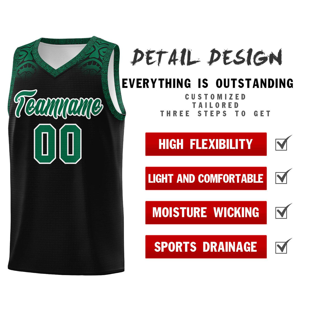 Custom Black Kelly Green Personalized Indians Print Kits Sports Uniform Basketball Jersey|KXKSHOP