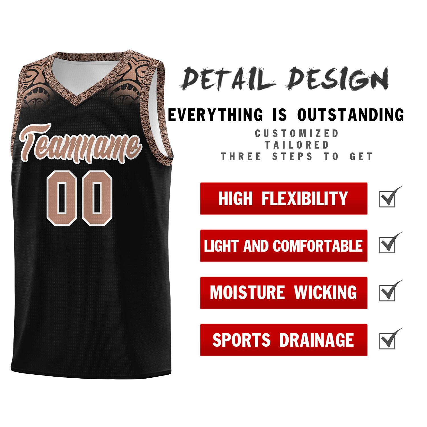 Custom Black Teabrown Personalized Indians Print Kits Sports Uniform Basketball Jersey|KXKSHOP