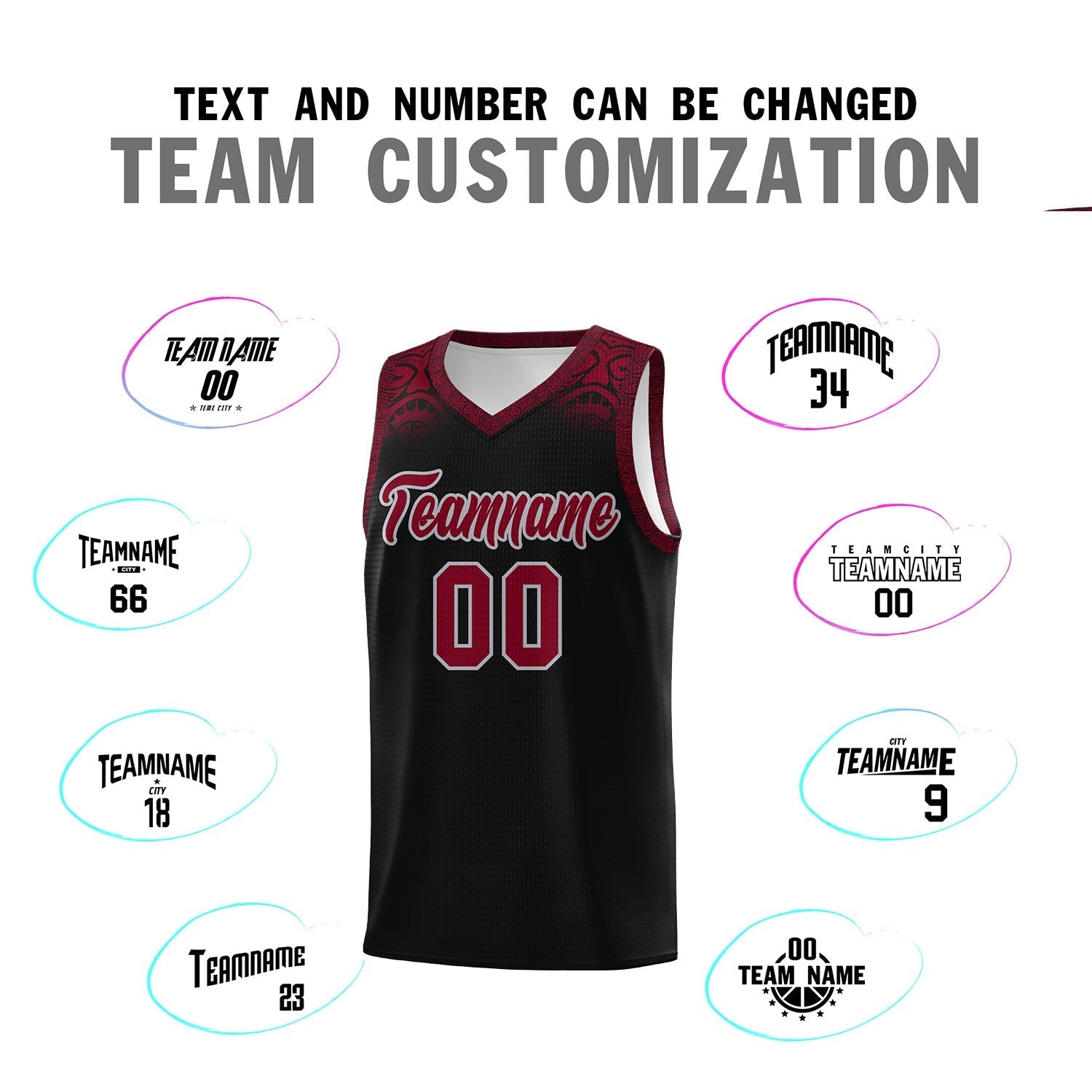 Custom Black Crimson Personalized Indians Print Kits Sports Uniform Basketball Jersey|KXKSHOP