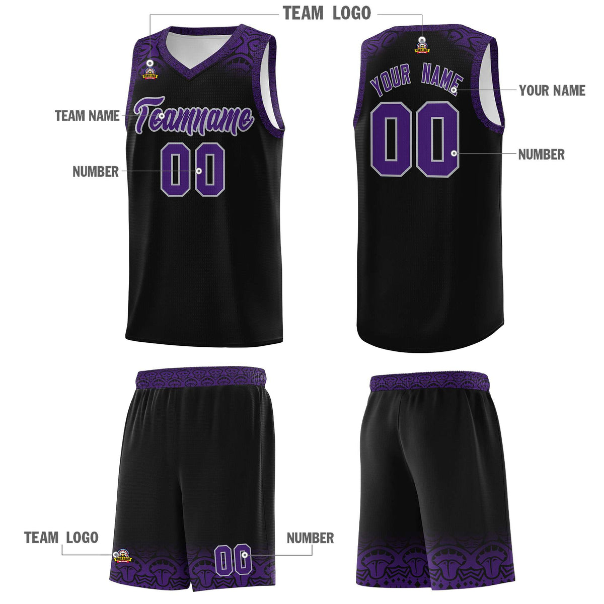 Custom Black Purple Personalized Indians Print Kits Sports Uniform Basketball Jersey|KXKSHOP