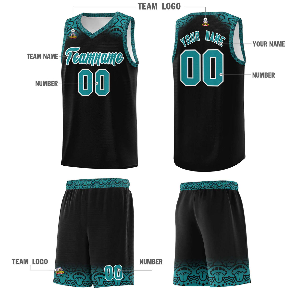 Custom Black Aqua Personalized Indians Print Kits Sports Uniform Basketball Jersey|KXKSHOP