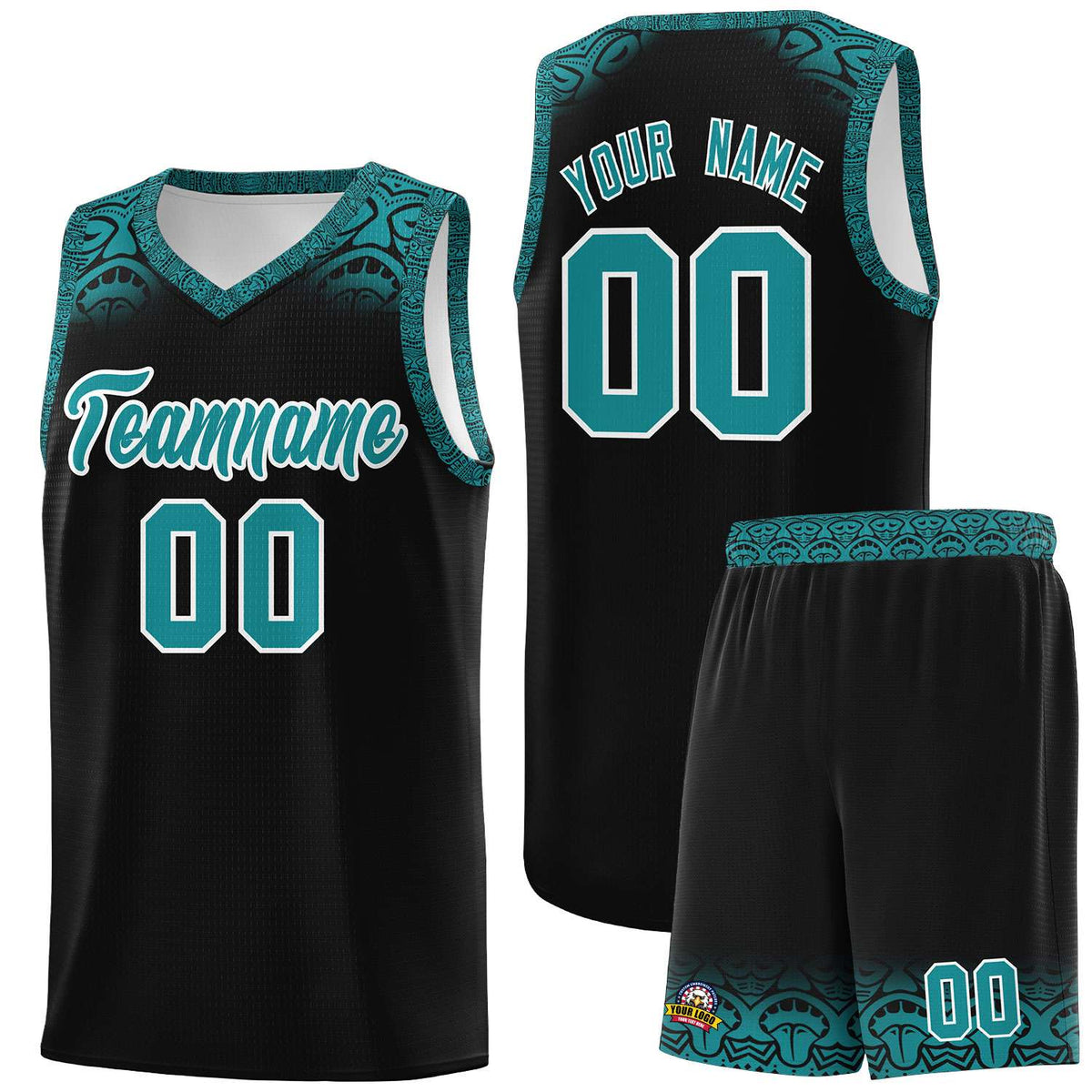 Custom Black Aqua Personalized Indians Print Kits Sports Uniform Basketball Jersey|KXKSHOP