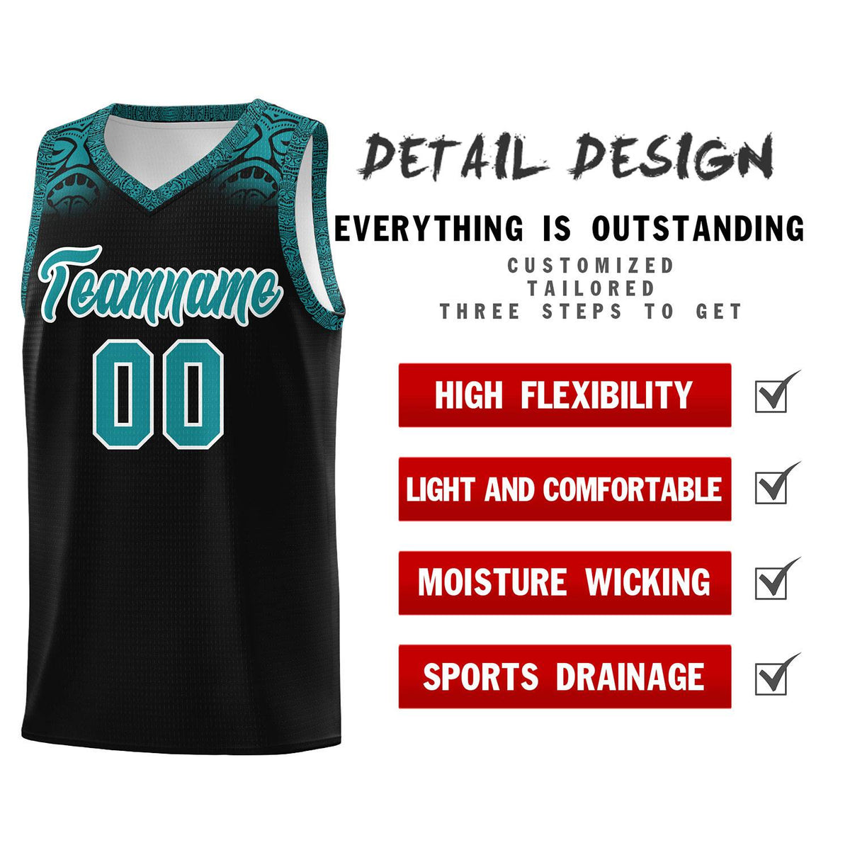 Custom Black Aqua Personalized Indians Print Kits Sports Uniform Basketball Jersey|KXKSHOP