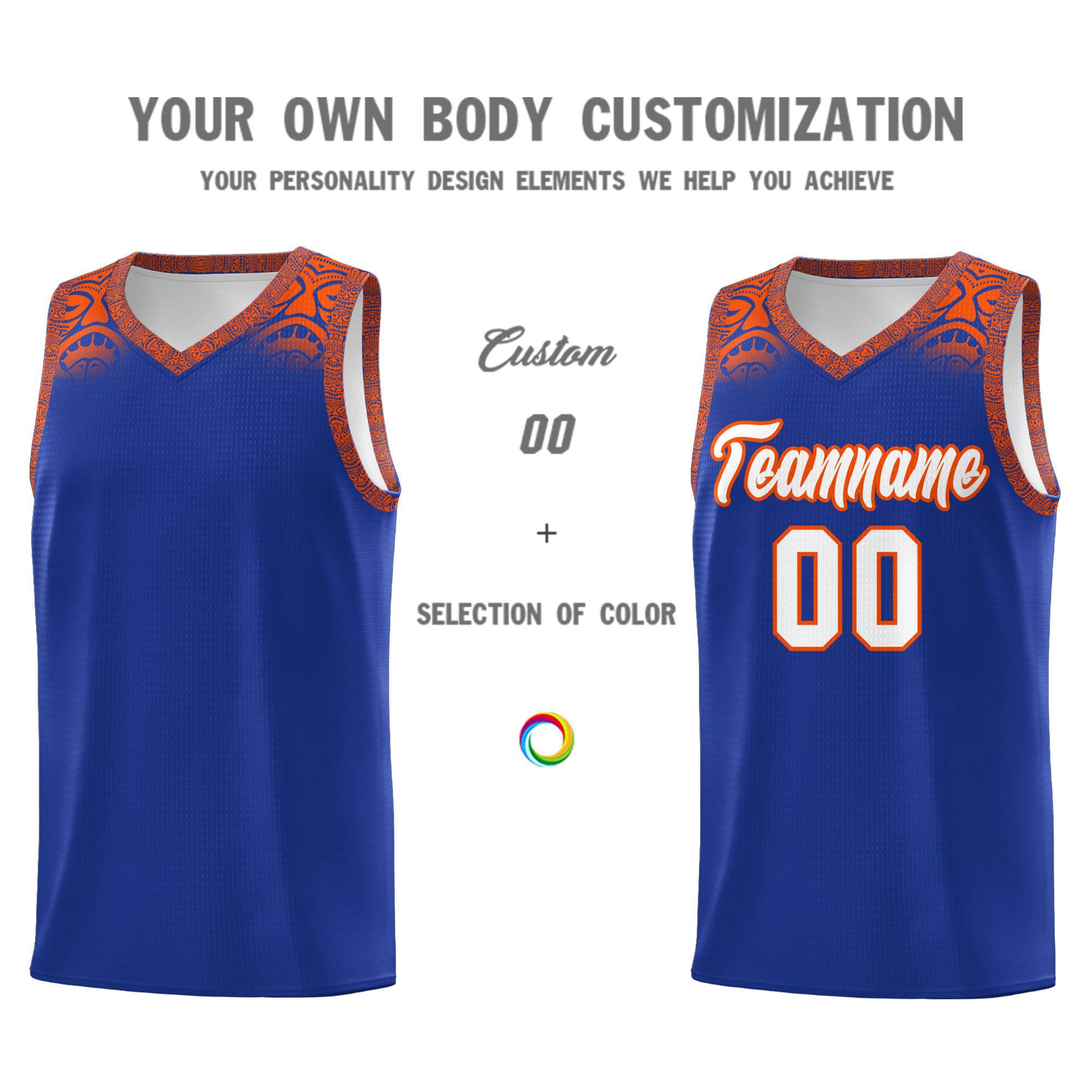Custom Royal Orange Personalized Indians Print Kits Sports Uniform Basketball Jersey|KXKSHOP