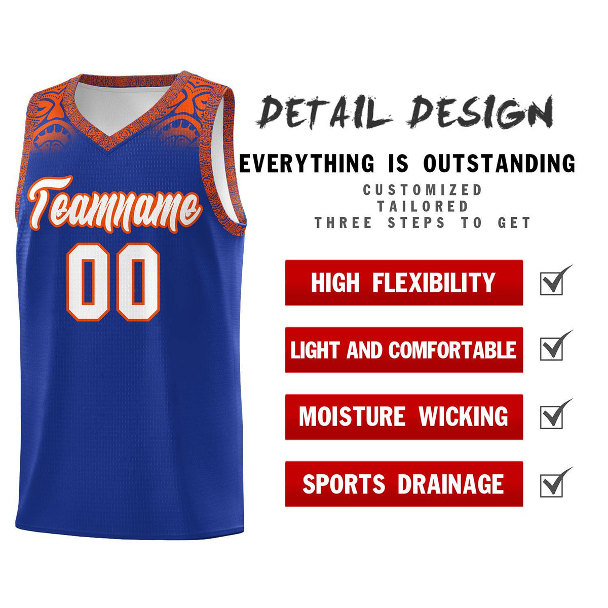 Custom Royal Orange Personalized Indians Print Kits Sports Uniform Basketball Jersey|KXKSHOP