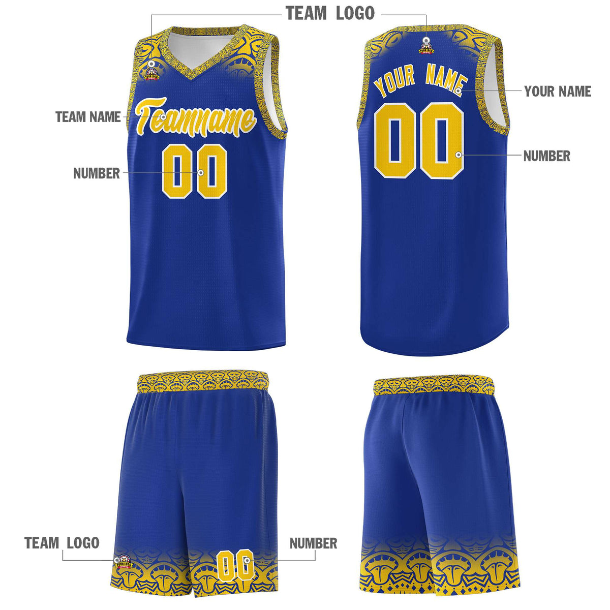 Custom Royal Gold Personalized Indians Print Kits Sports Uniform Basketball Jersey|KXKSHOP
