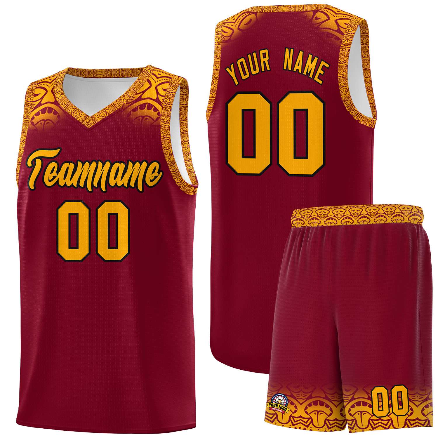 Custom Crimson Yellow Personalized Indians Print Kits Sports Uniform Basketball Jersey|KXKSHOP