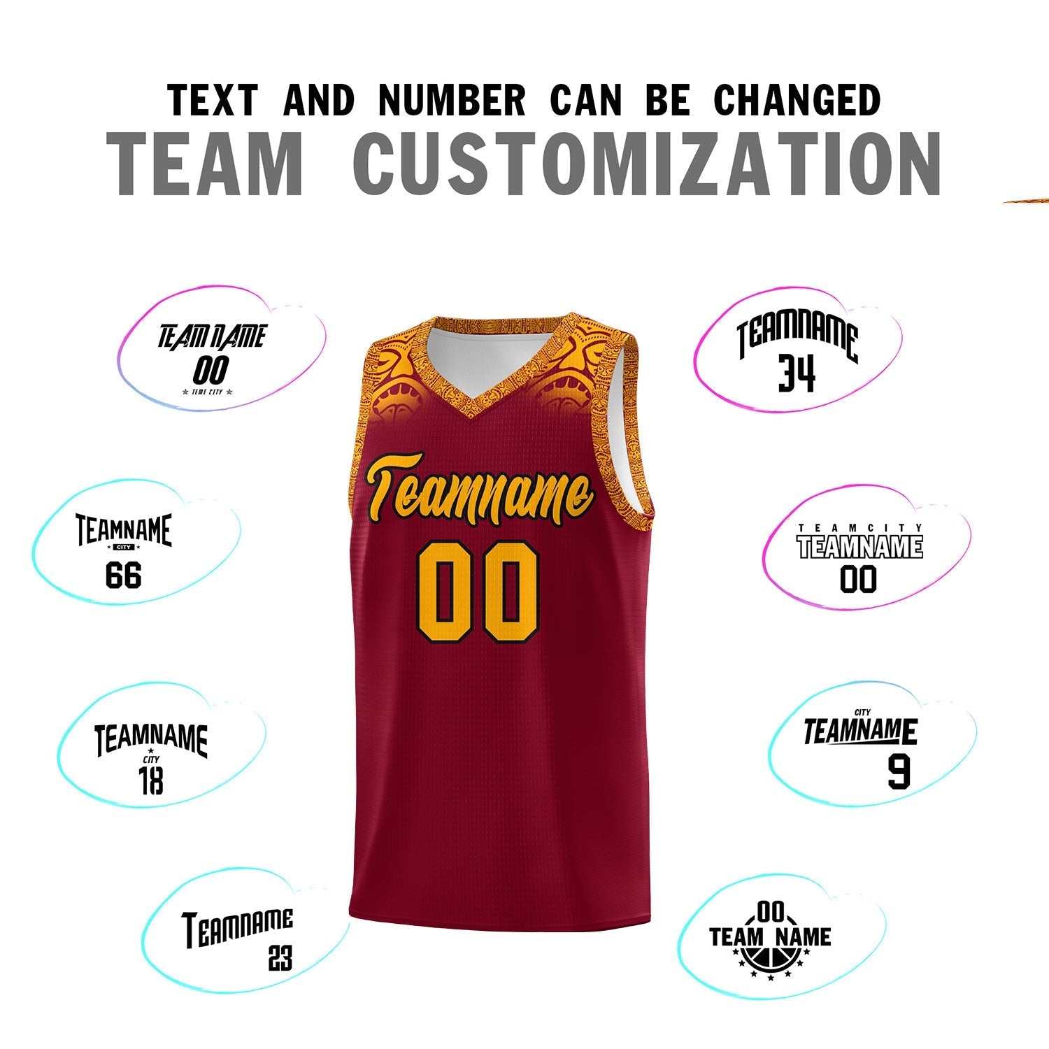 Custom Crimson Yellow Personalized Indians Print Kits Sports Uniform Basketball Jersey|KXKSHOP