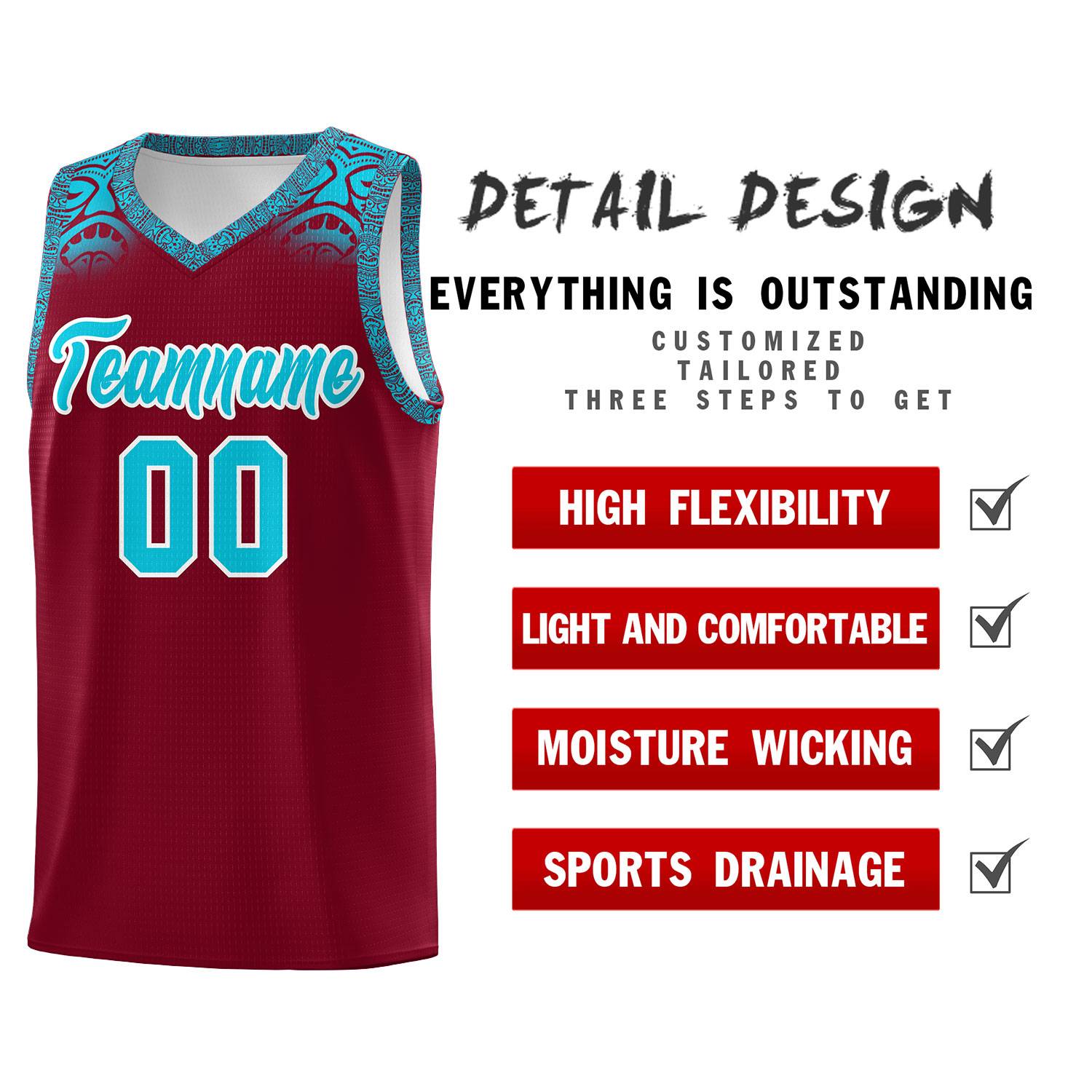 Custom Crimson Sky Blue Personalized Indians Print Kits Sports Uniform Basketball Jersey|KXKSHOP