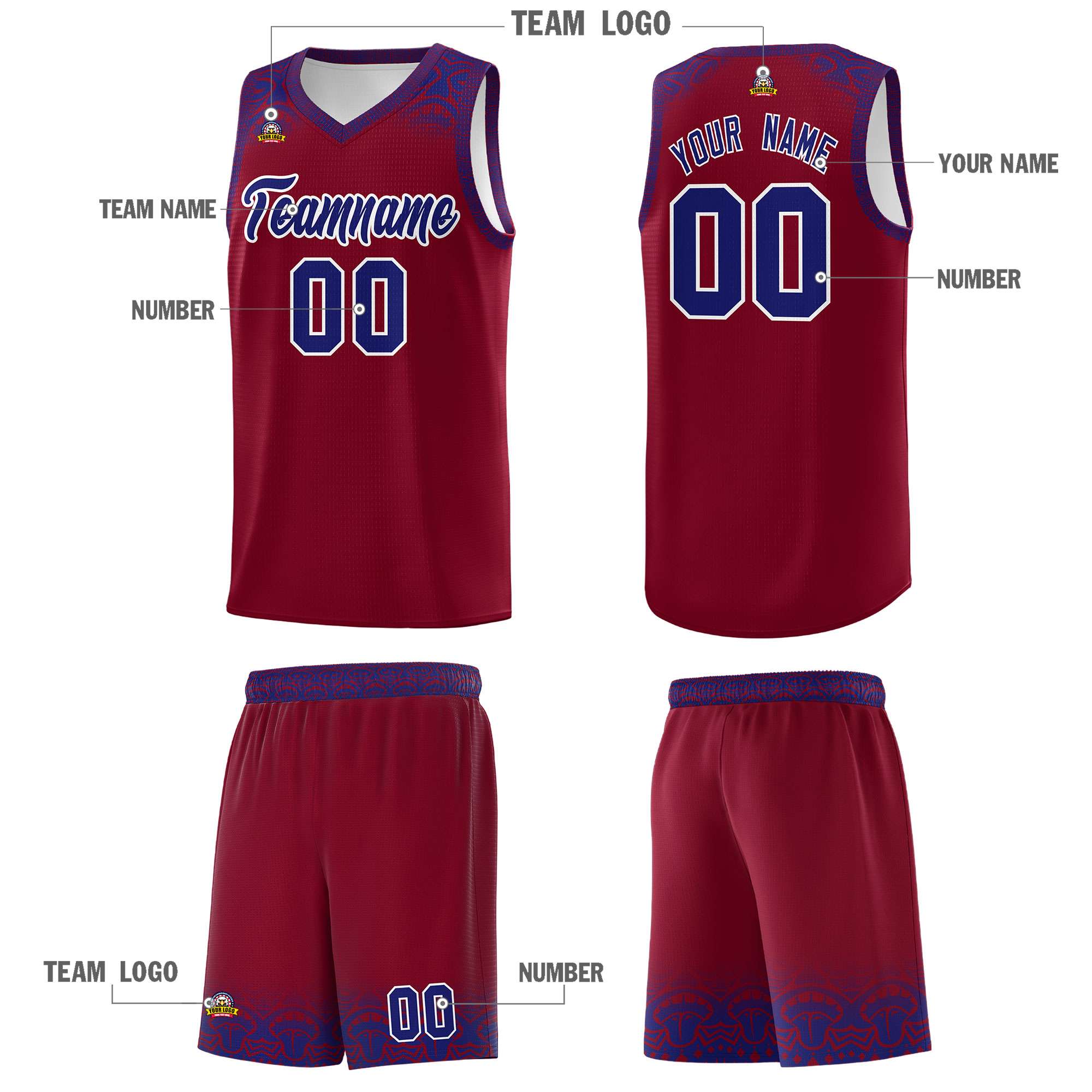 Custom Crimson Royal Personalized Indians Print Kits Sports Uniform Basketball Jersey|KXKSHOP