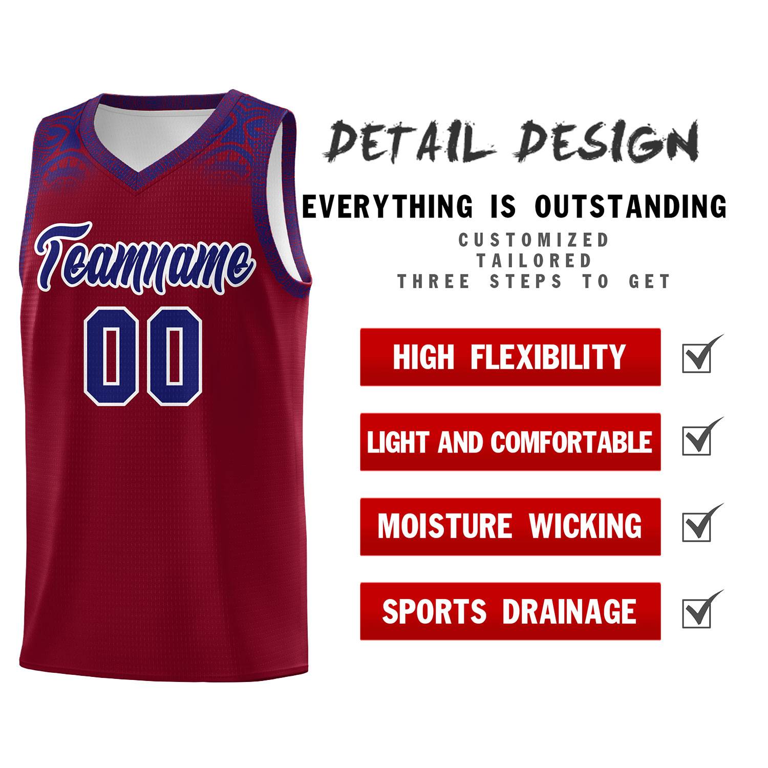 Custom Crimson Royal Personalized Indians Print Kits Sports Uniform Basketball Jersey|KXKSHOP
