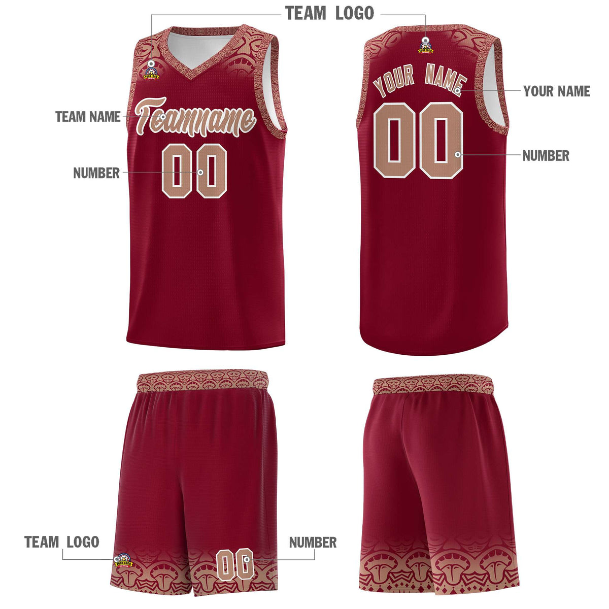 Custom Crimson Teabrown Personalized Indians Print Kits Sports Uniform Basketball Jersey|KXKSHOP