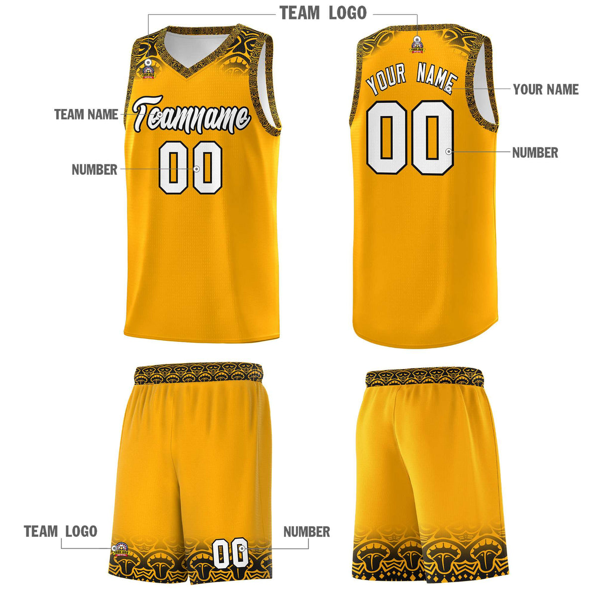 Custom Yellow Black Personalized Indians Print Kits Sports Uniform Basketball Jersey|KXKSHOP