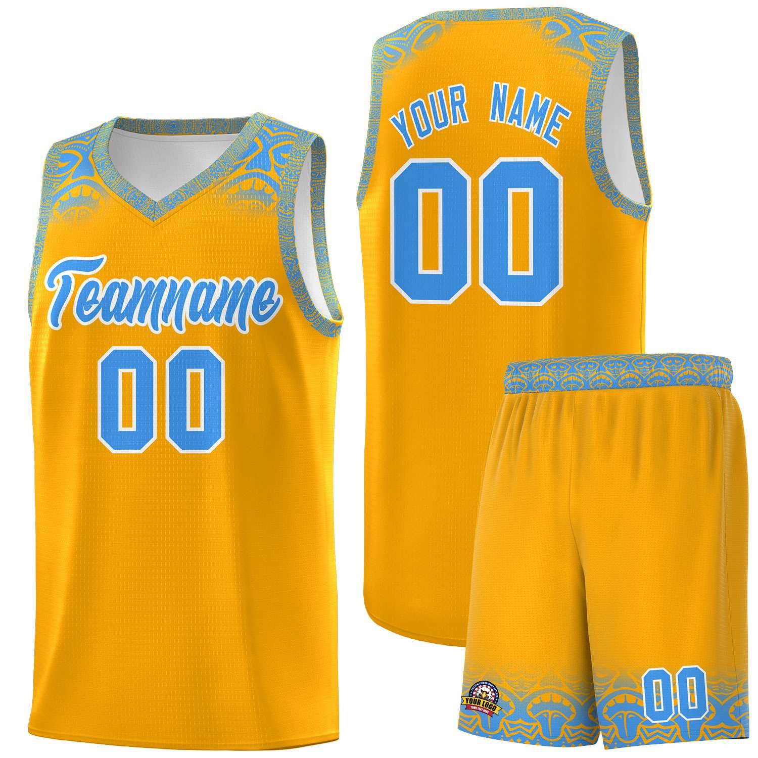 Custom Yellow Powder Blue Personalized Indians Print Kits Sports Uniform Basketball Jersey|KXKSHOP