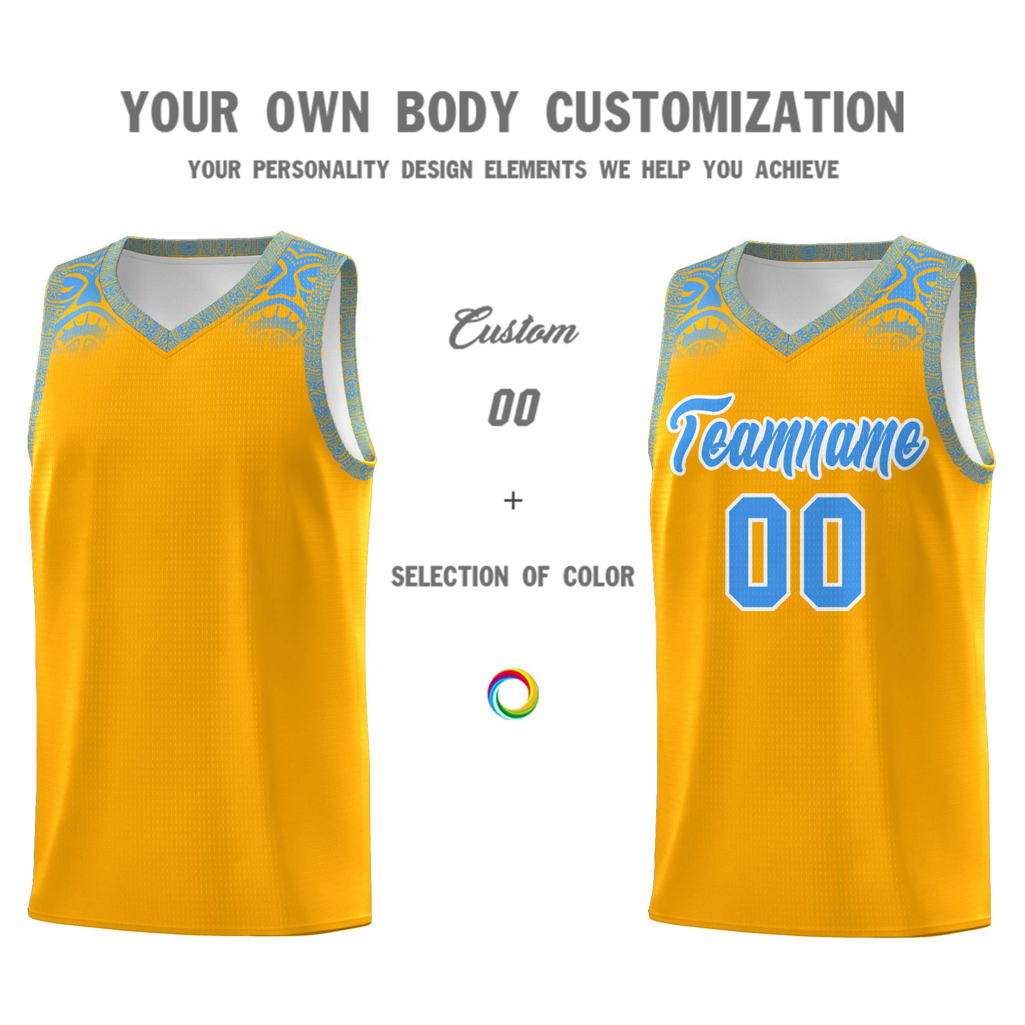 Custom Yellow Powder Blue Personalized Indians Print Kits Sports Uniform Basketball Jersey|KXKSHOP