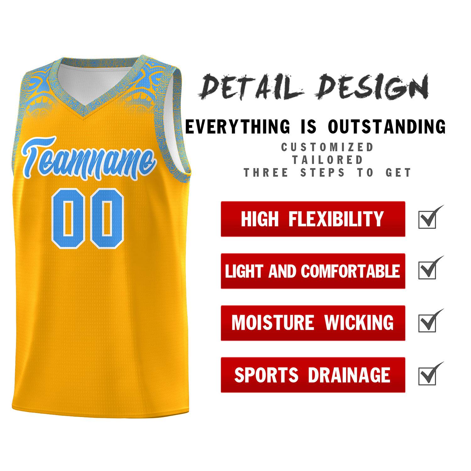 Custom Yellow Powder Blue Personalized Indians Print Kits Sports Uniform Basketball Jersey|KXKSHOP