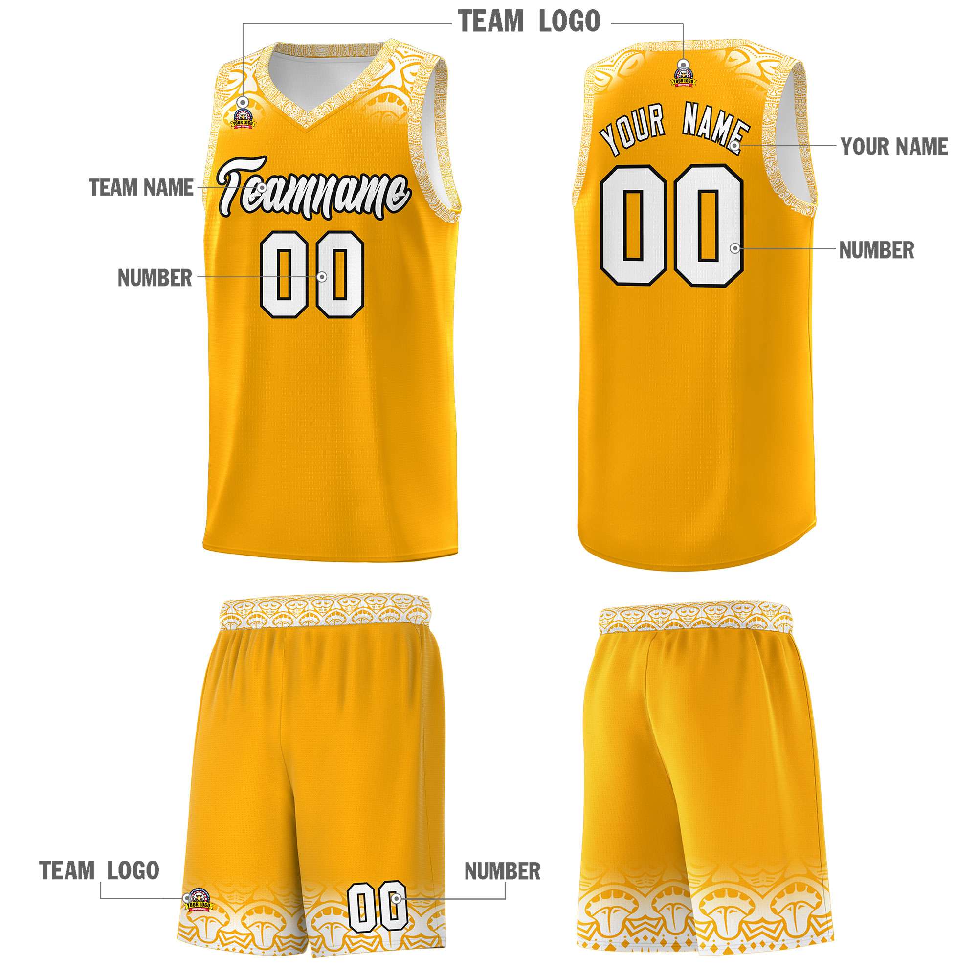 Custom Yellow White Personalized Indians Print Kits Sports Uniform Basketball Jersey|KXKSHOP