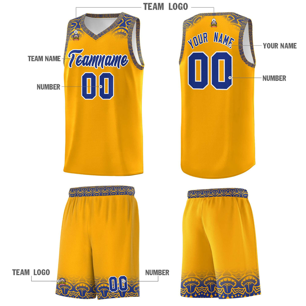 Custom Yellow Royal Personalized Indians Print Kits Sports Uniform Basketball Jersey|KXKSHOP