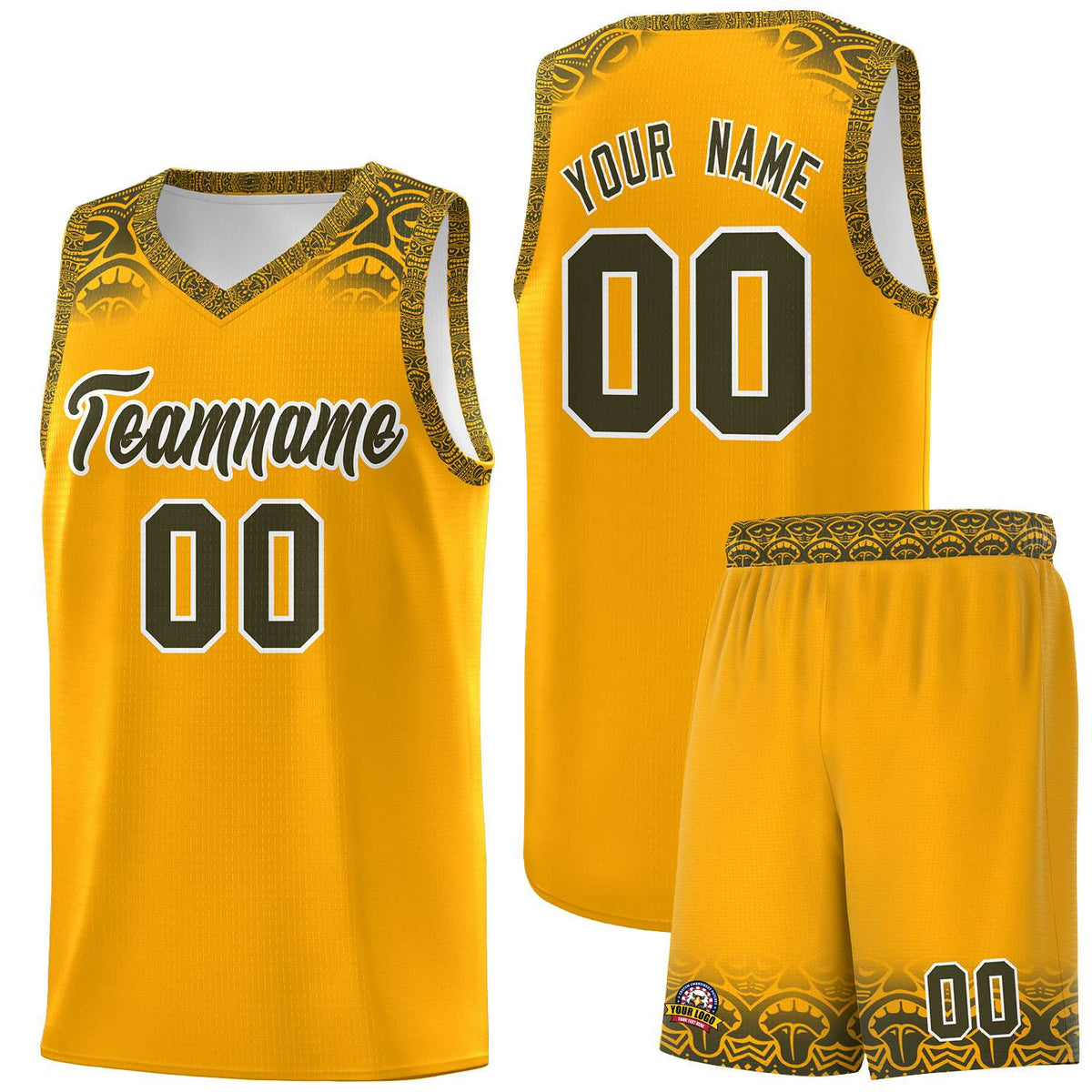 Custom Yellow Olive Personalized Indians Print Kits Sports Uniform Basketball Jersey|KXKSHOP