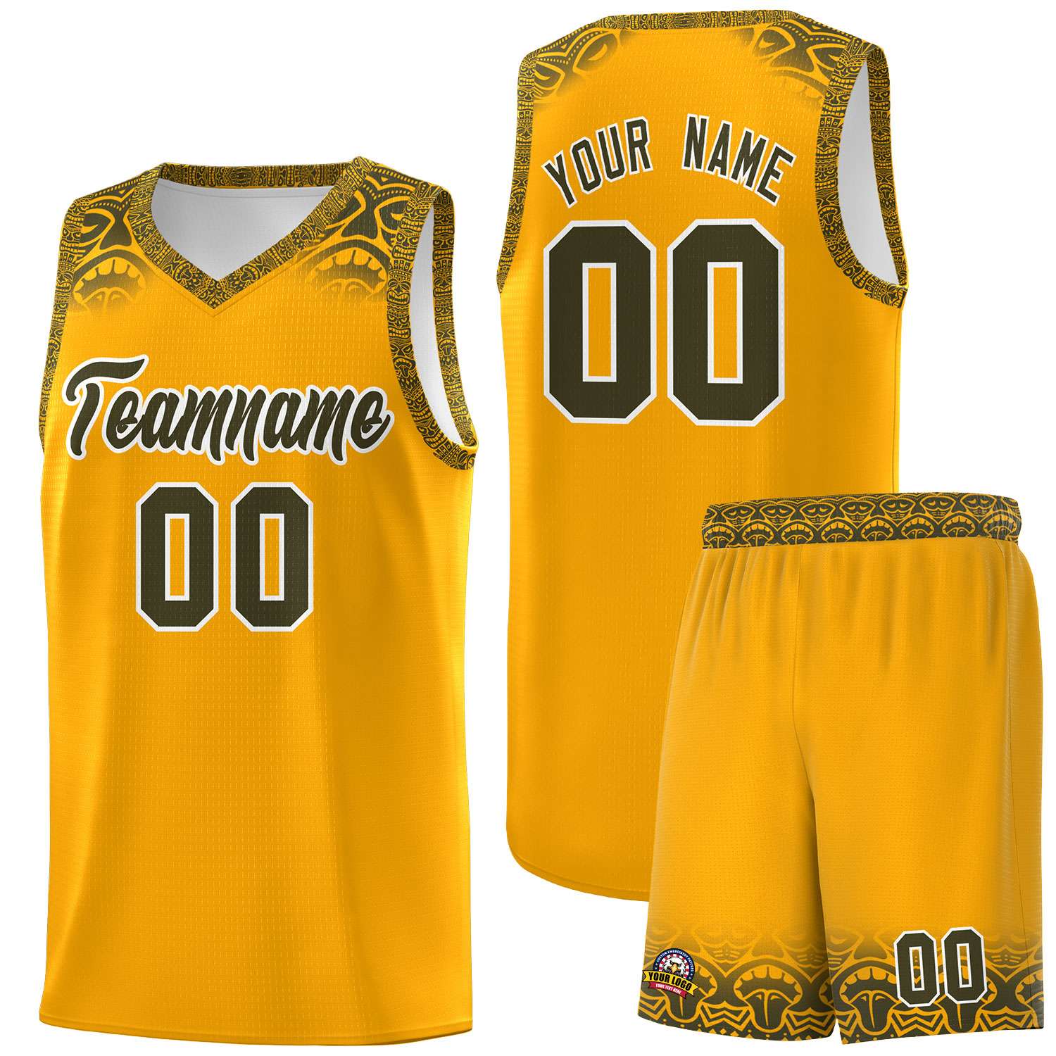 Custom Yellow Olive Personalized Indians Print Kits Sports Uniform Basketball Jersey|KXKSHOP