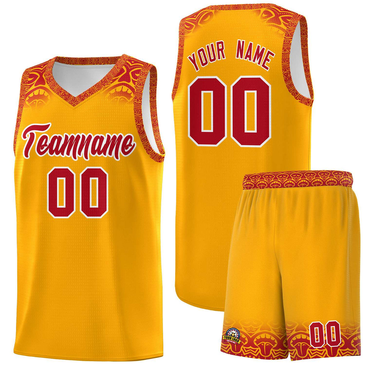 Custom Yellow Red Personalized Indians Print Kits Sports Uniform Basketball Jersey|KXKSHOP