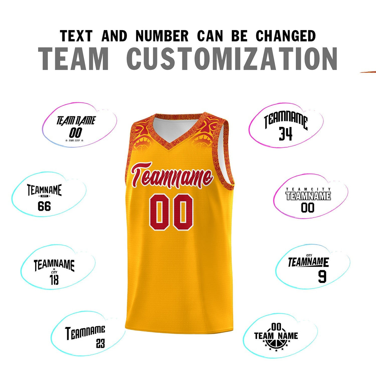 Custom Yellow Red Personalized Indians Print Kits Sports Uniform Basketball Jersey|KXKSHOP