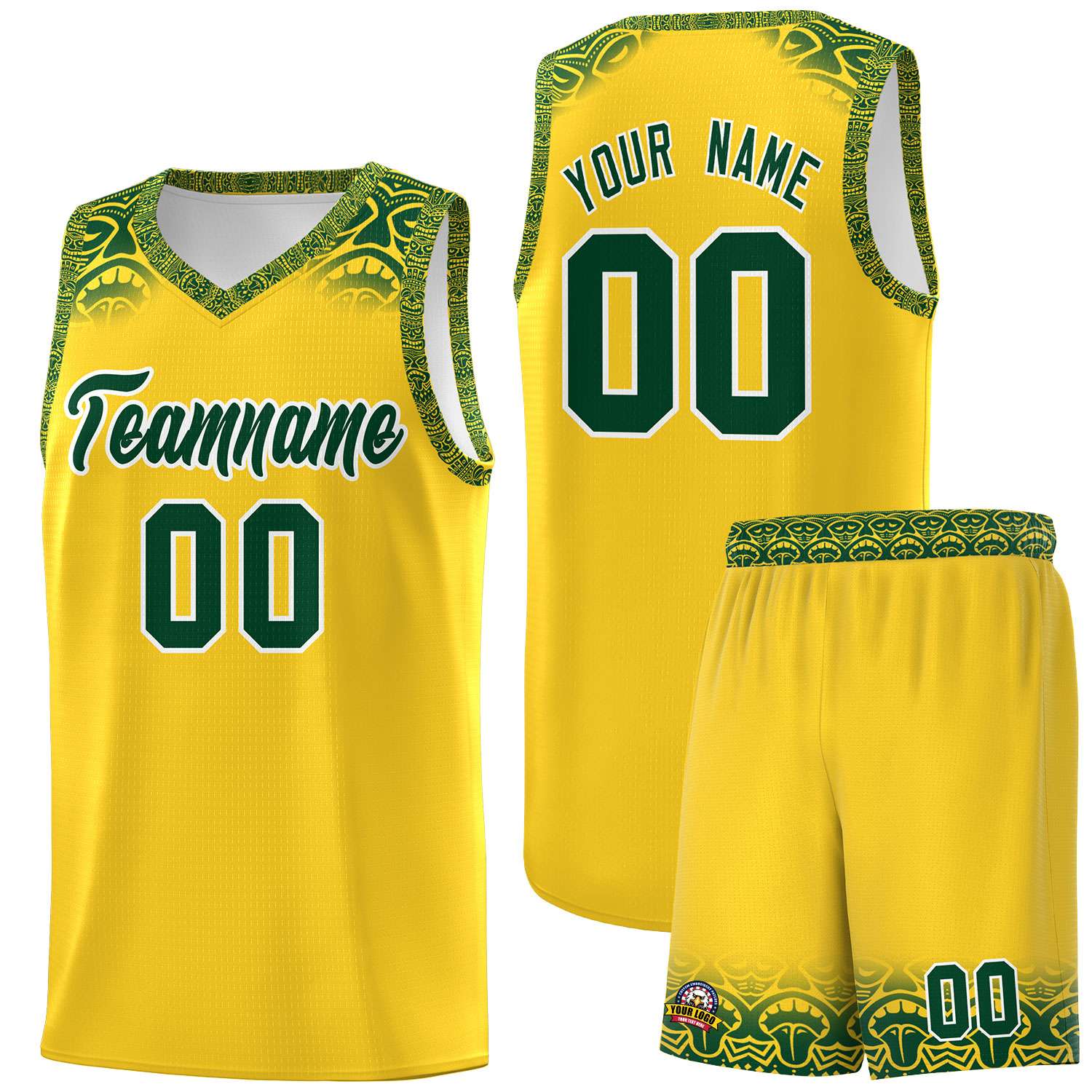 Custom Gold Green Personalized Indians Print Kits Sports Uniform Basketball Jersey|KXKSHOP