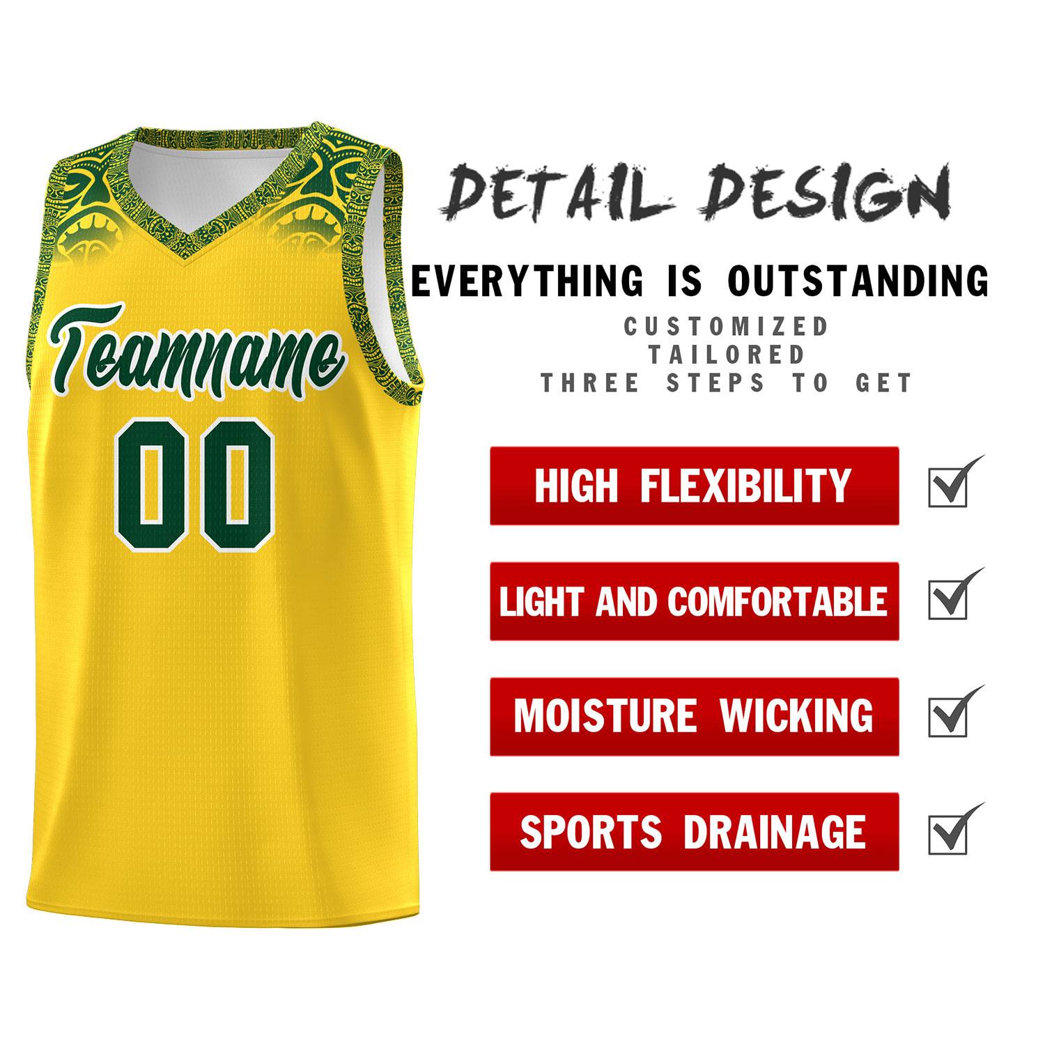 Custom Gold Green Personalized Indians Print Kits Sports Uniform Basketball Jersey|KXKSHOP