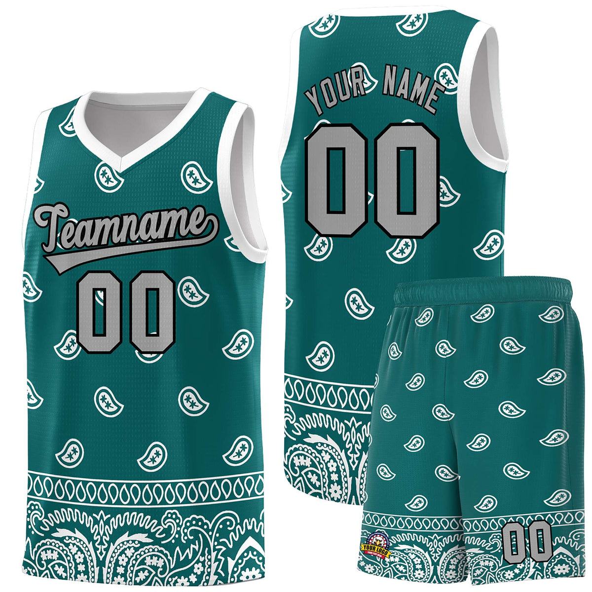Custom Aqua White Personalized Cashew Pattern Sports Uniform Basketball Jersey