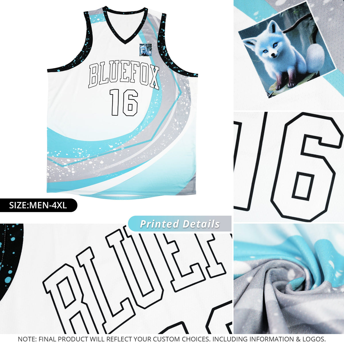 Maillot de basket-ball personnalisé blanc bleu ciel avec motif graffiti galaxie personnalisé