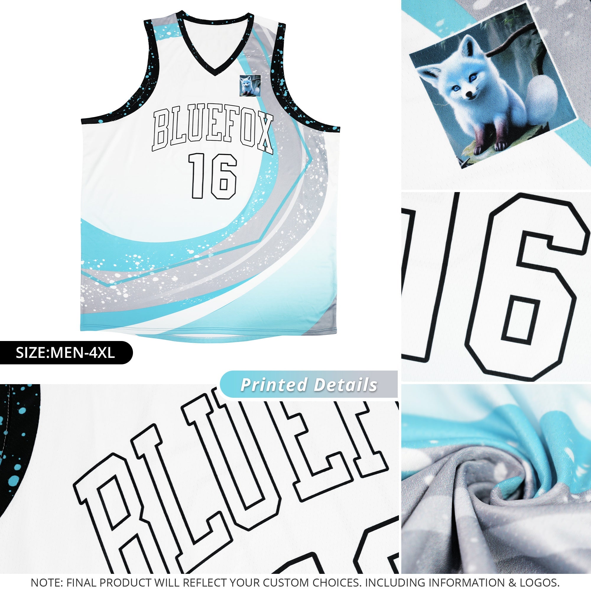 Maillot de basket-ball personnalisé blanc bleu ciel avec motif graffiti galaxie personnalisé