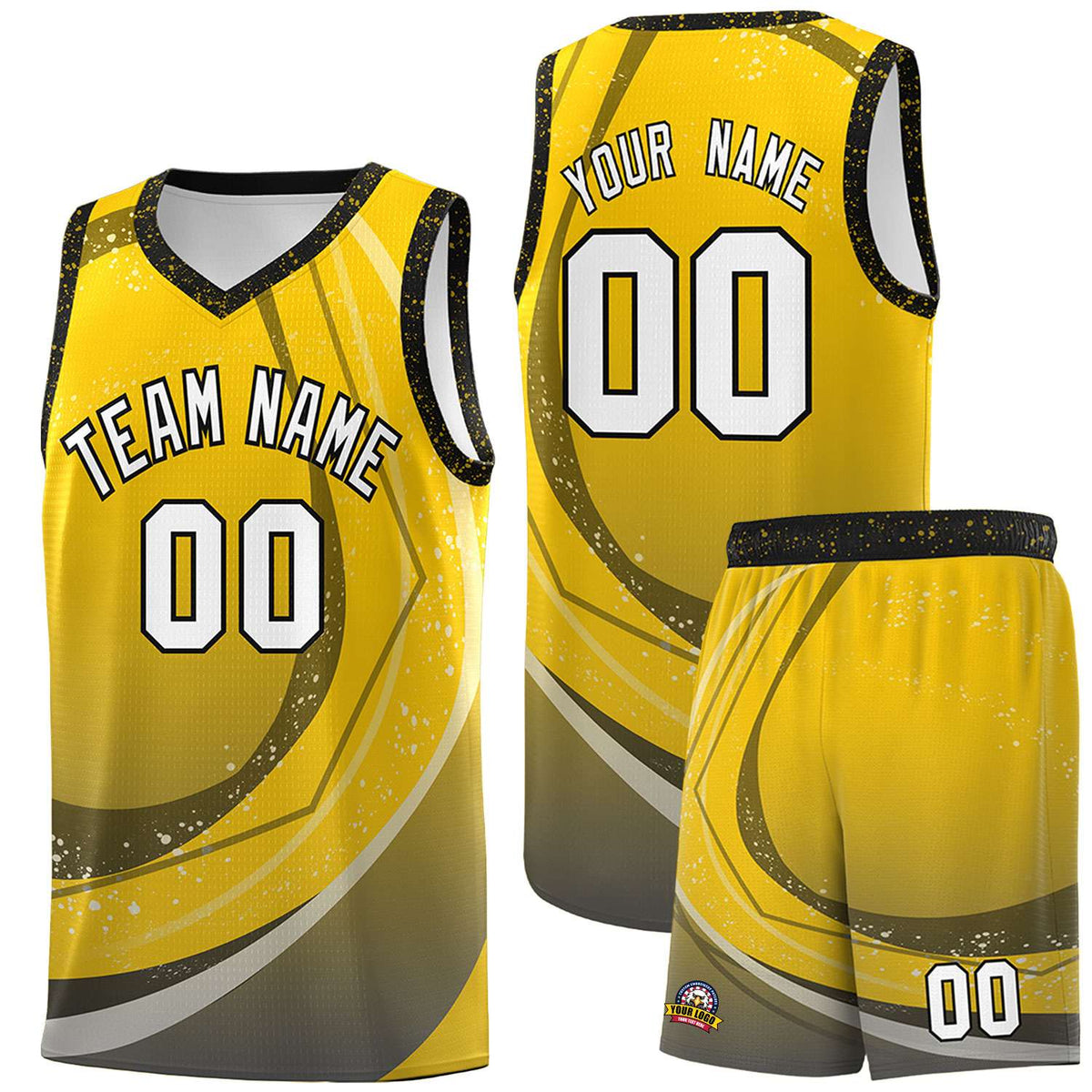 Custom Gold Black Personalized Galaxy Graffiti Pattern Sports Uniform Basketball Jersey