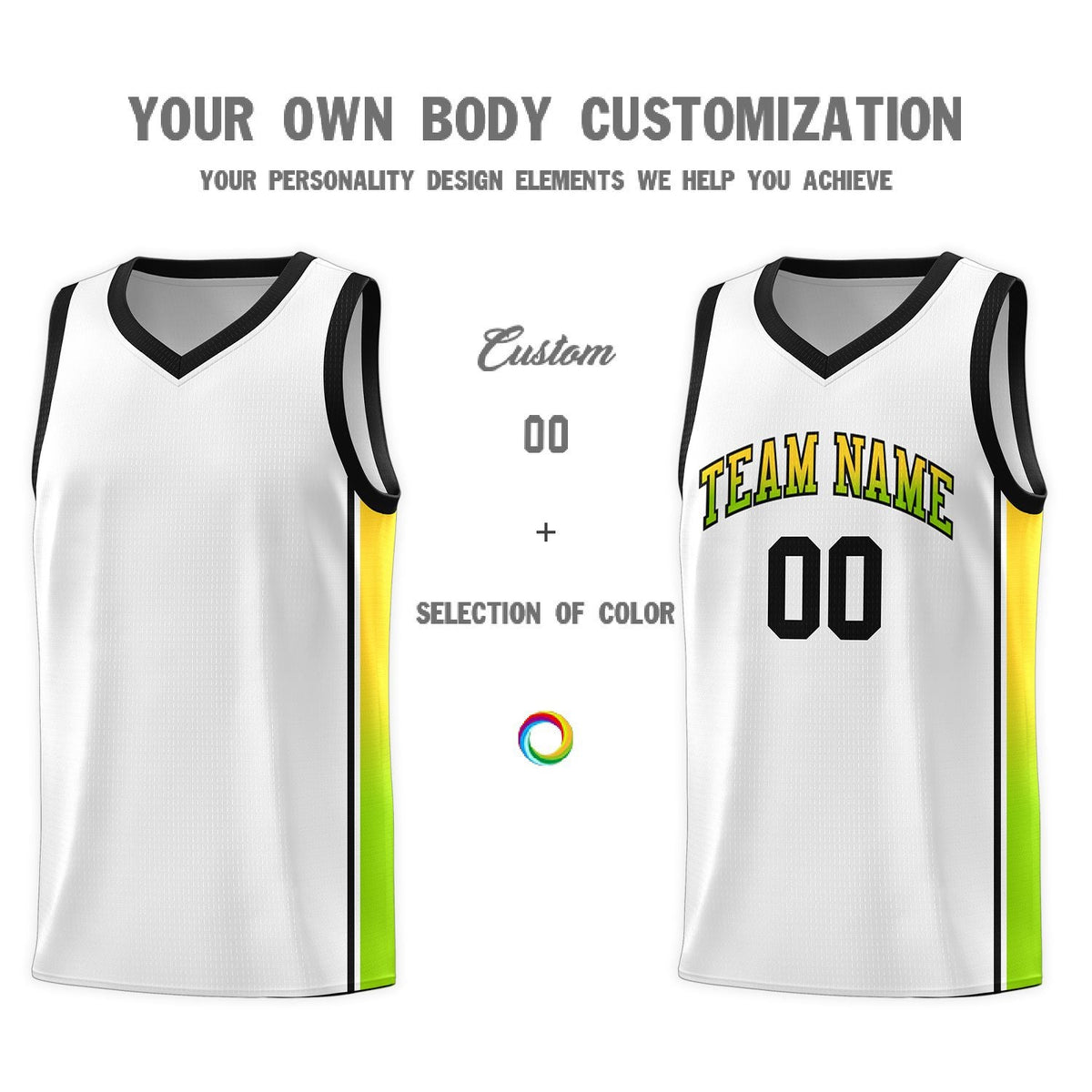 Custom Neon Green Navy-White Side Two-Tone Classic Sports Uniform Basketball Jersey |KXKSHOP