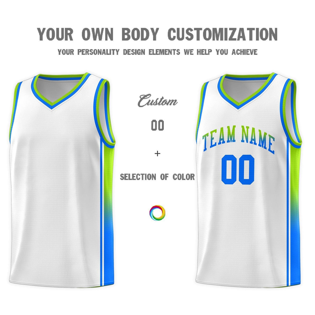 Custom Neon Green Navy-White Side Two-Tone Classic Sports Uniform Basketball Jersey |KXKSHOP