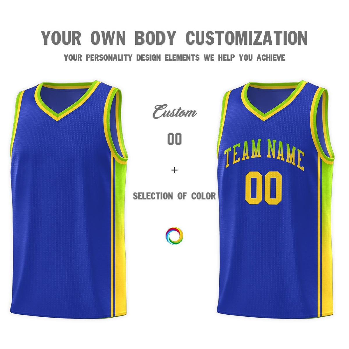 Custom Neon Green Navy-White Side Two-Tone Classic Sports Uniform Basketball Jersey |KXKSHOP
