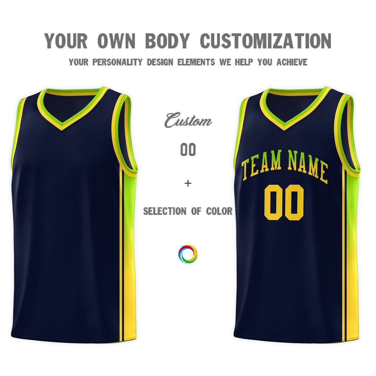Custom Neon Green Navy-White Side Two-Tone Classic Sports Uniform Basketball Jersey |KXKSHOP