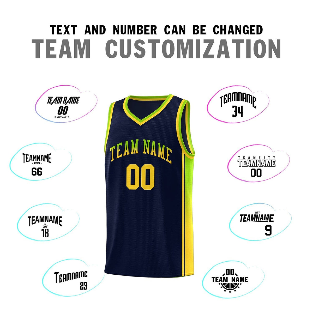 Custom Neon Green Navy-White Side Two-Tone Classic Sports Uniform Basketball Jersey |KXKSHOP