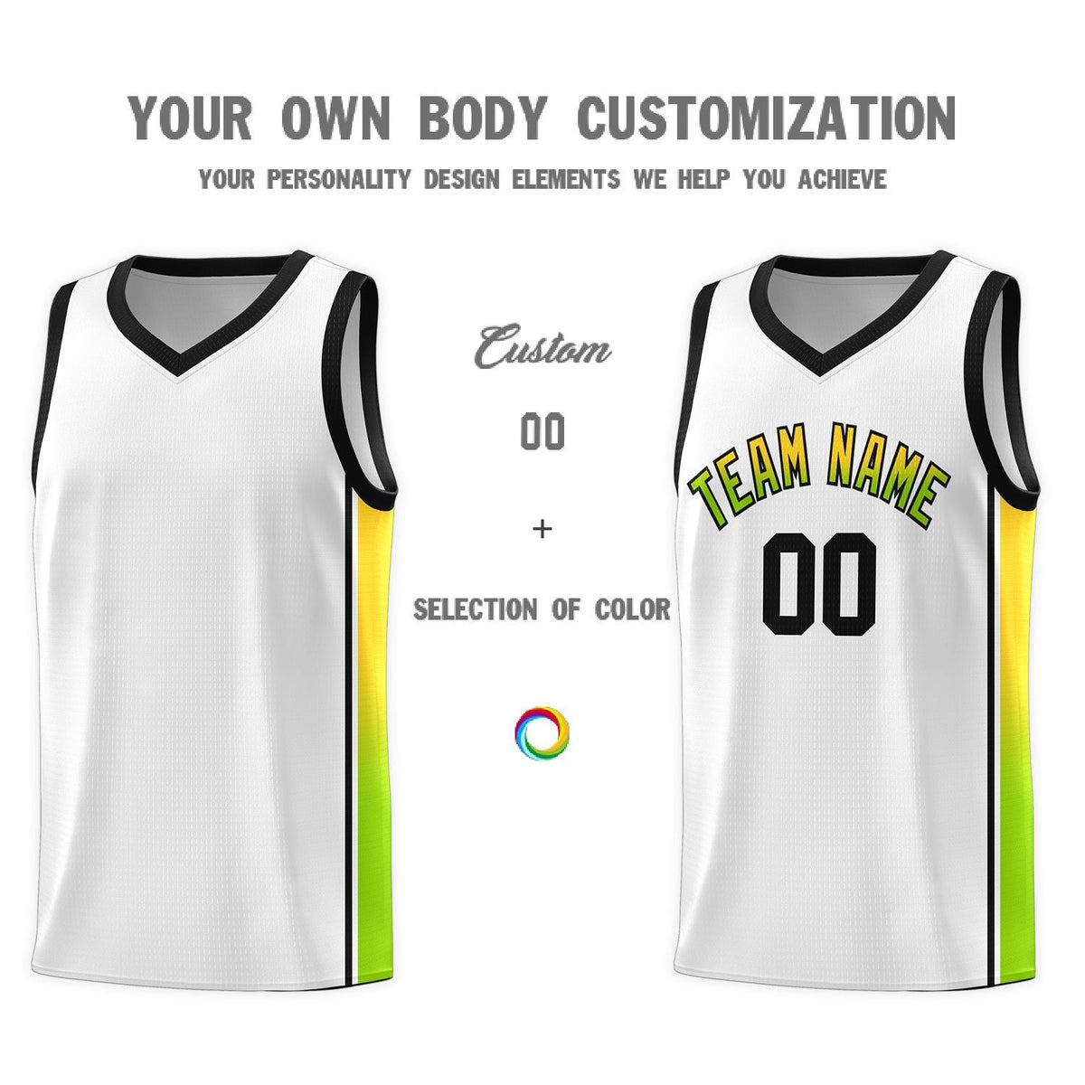 Custom Neon Green Navy-White Side Two-Tone Classic Sports Uniform Basketball Jersey |KXKSHOP
