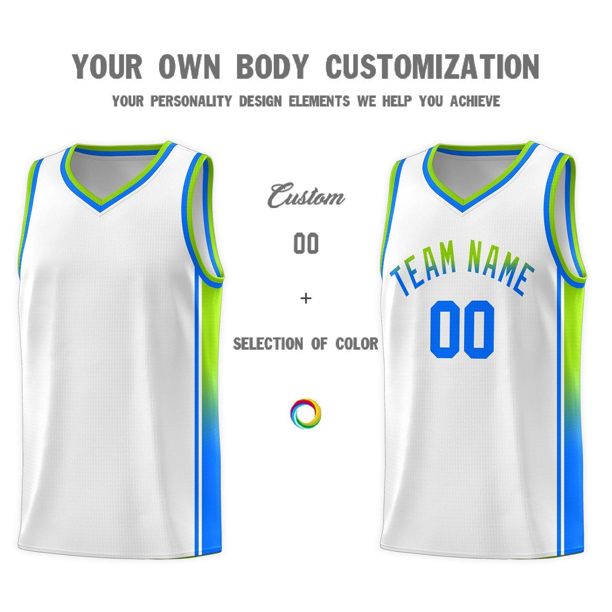 Custom Neon Green Navy-White Side Two-Tone Classic Sports Uniform Basketball Jersey |KXKSHOP